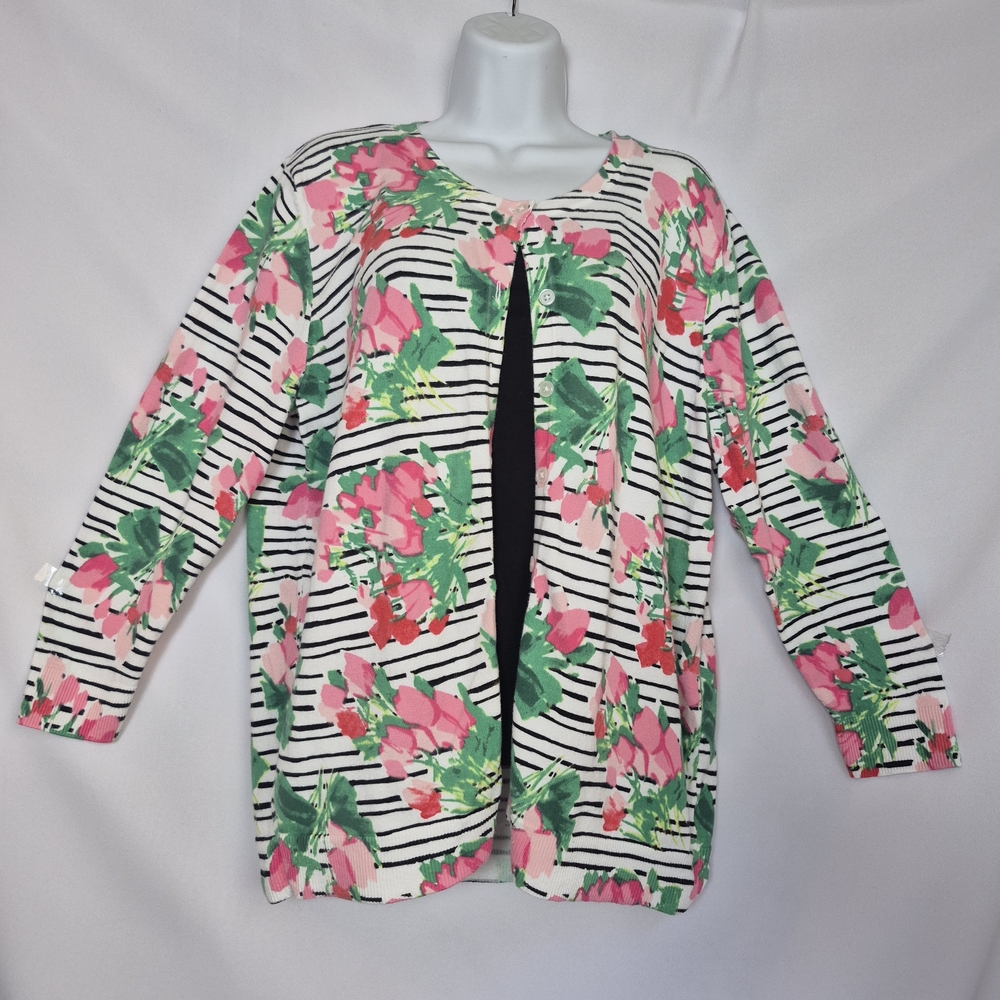 Merona Pink & Green Floral Stripe Cardigan